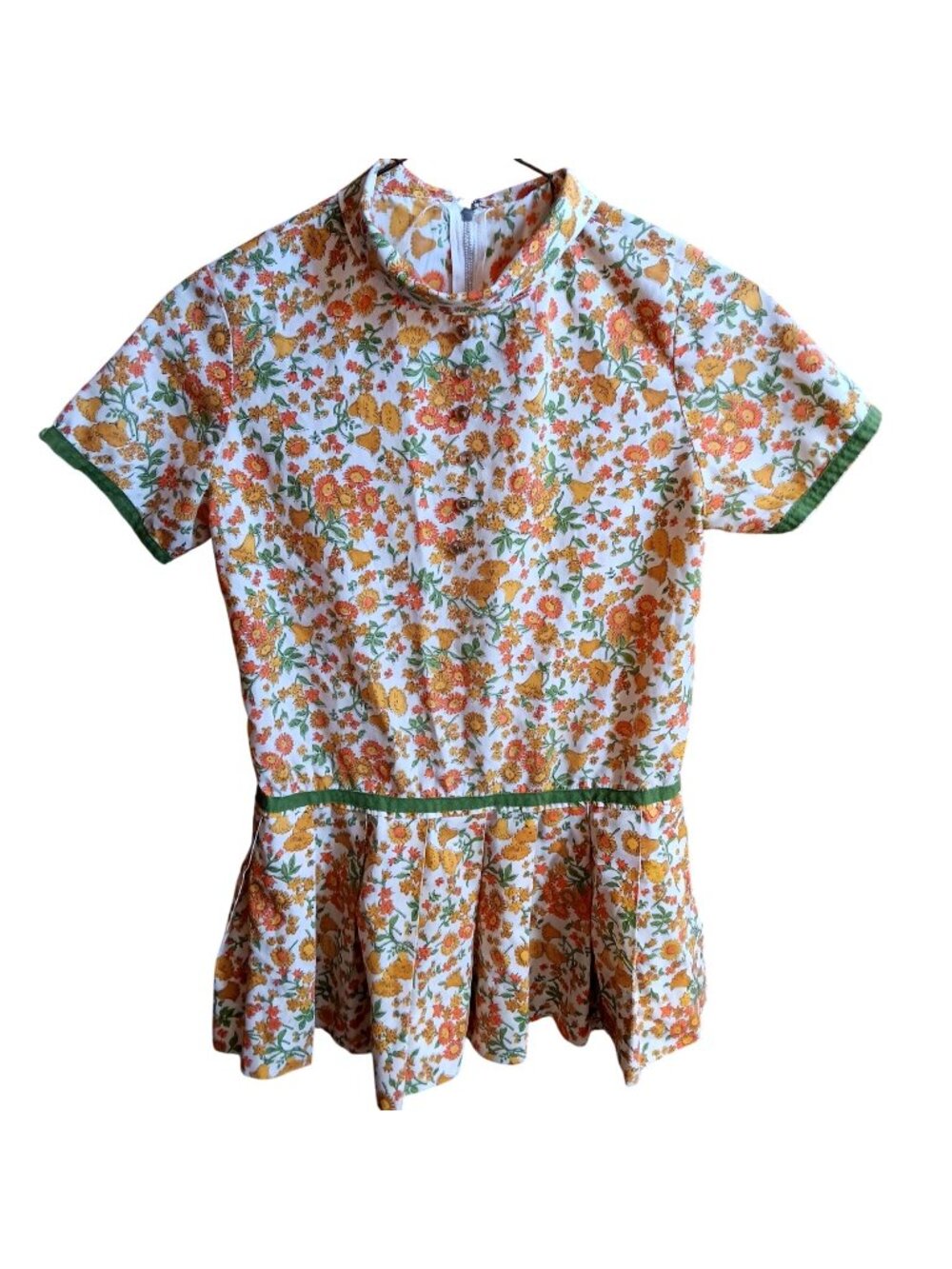 Vintage 1960's Girls sz 10 Empire Dress Floral Sunflower Print Handmade 1of1